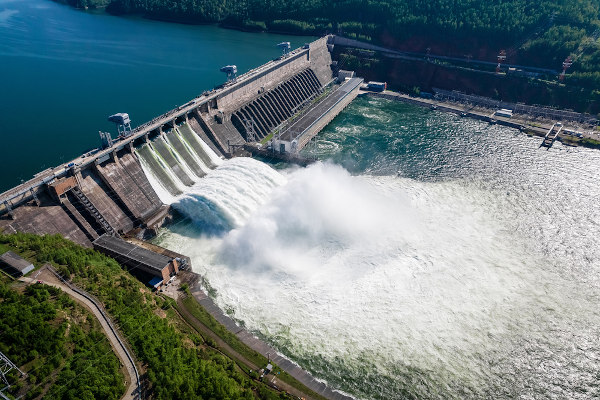 Hydroelectric,Dam,On,The,River,,Water,Discharge,From,The,Reservoir,